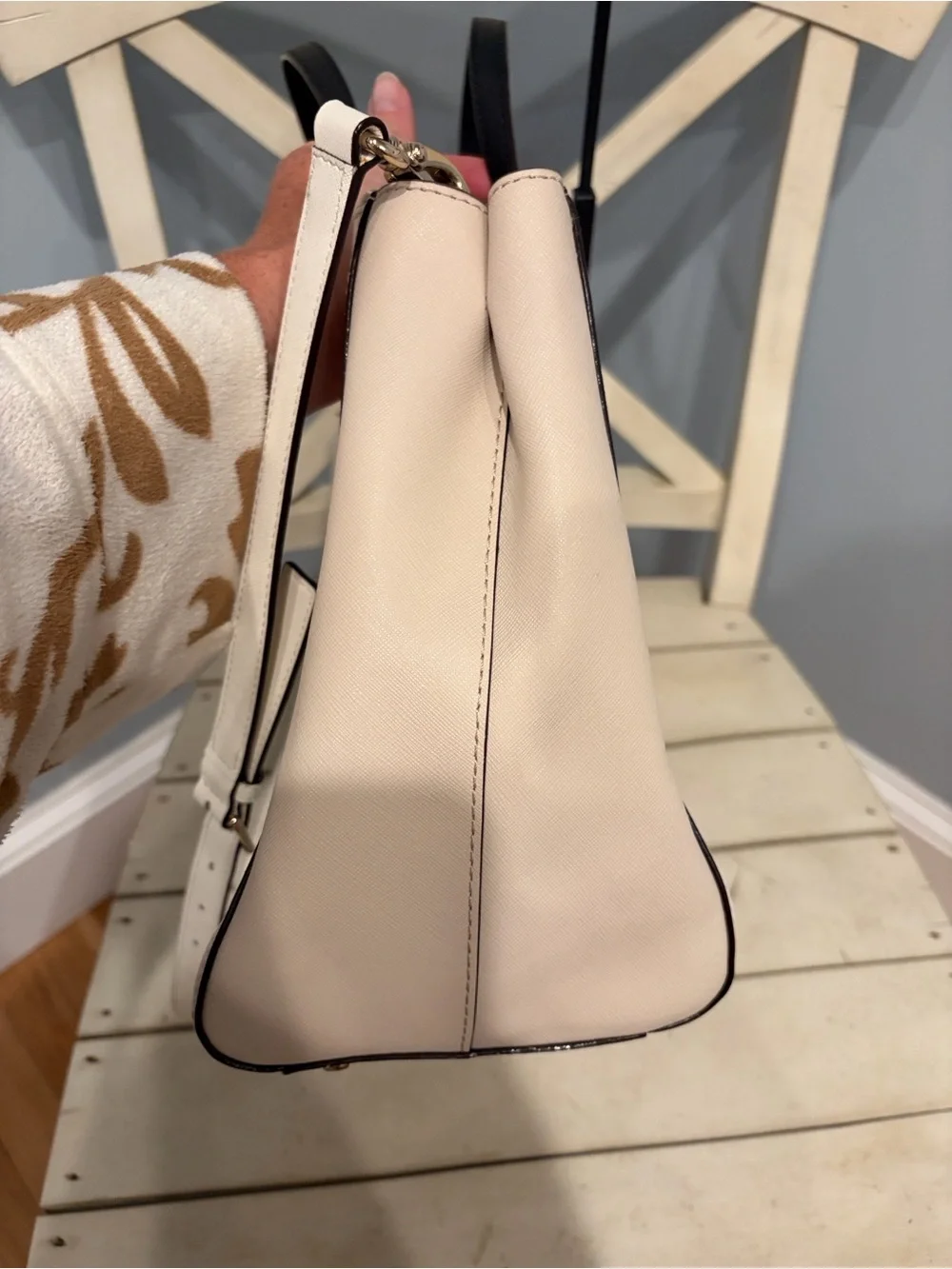 kate spade Cream and Black Leather Tote with Gold Hardware